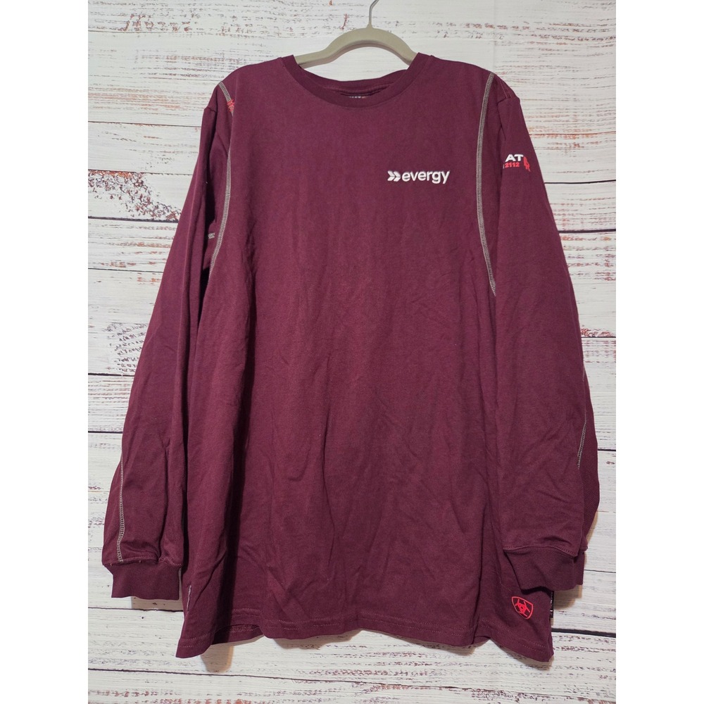 Ariat FR Mens XL Burgundy Evergy Flame Resistant Long Sleeve Work Shirt CAT 2